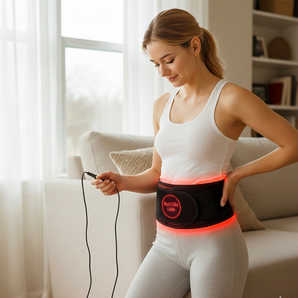 Woman using a waist massager in a home setting