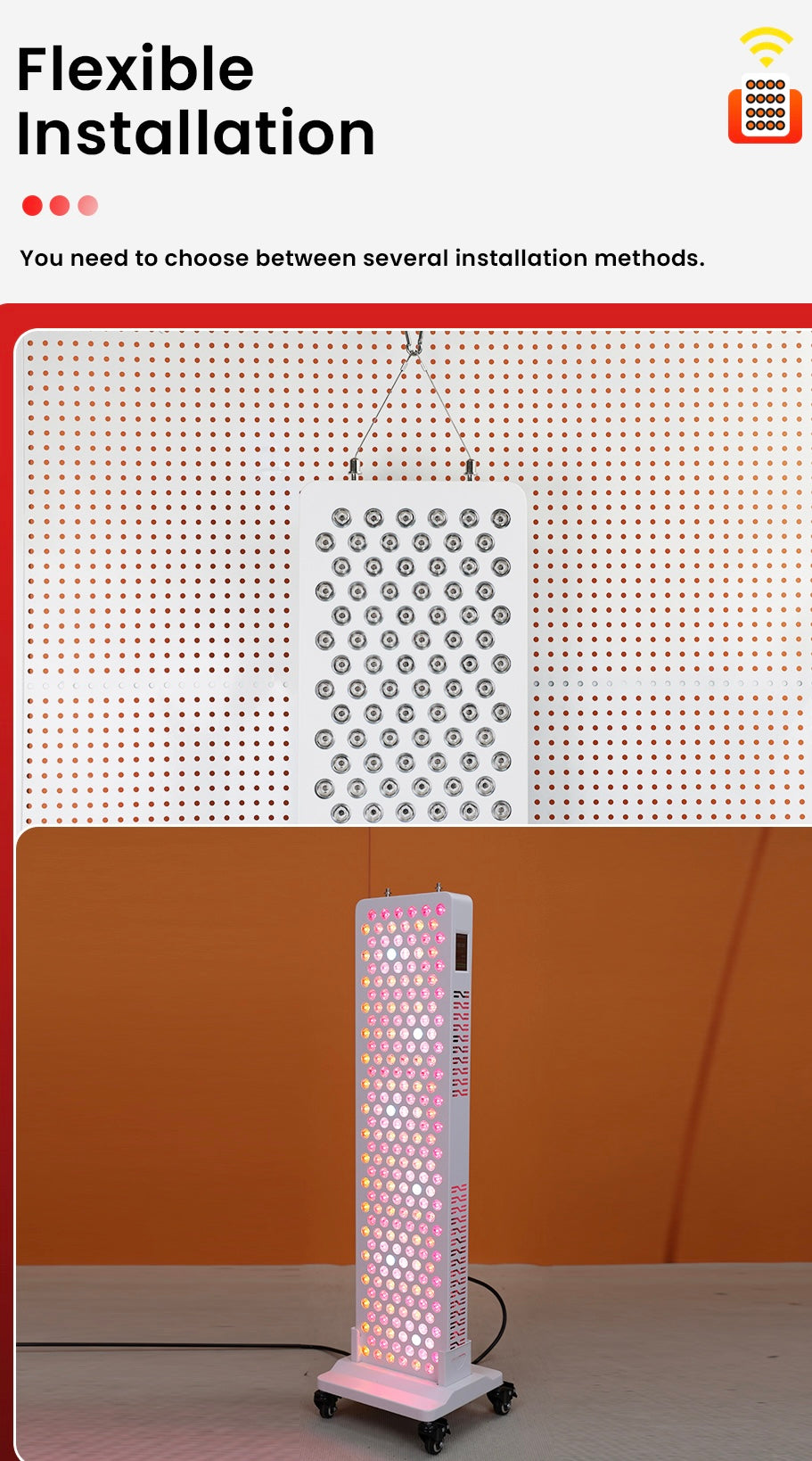 GloCore red light therapy panel touchscreen controls