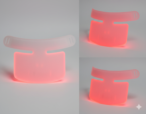 Red LED light neck piece on a gray background