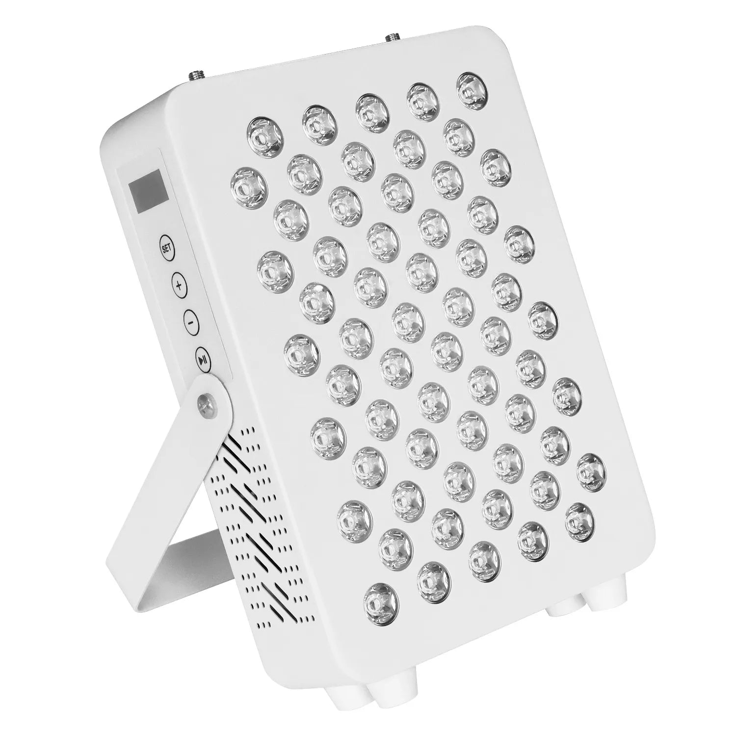 White LED light panel with multiple small lights on a white background